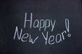 The inscription on the chalkboard Happy New Year in the form of a smile