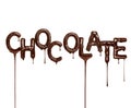 The inscription Chocolate with flows is made of melted chocolate on a white background Royalty Free Stock Photo