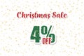 Inscription christmas sale 4 off on a white background with confetti. Price labele sale promotion market. special clearance