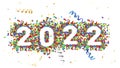 Inscription 2022 in colorful confetti on white background