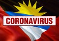 Inscription Coronavirus COVID-19 on Antigua and Barbuda flag background. World Health Organization WHO introduced new official Royalty Free Stock Photo