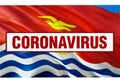 Inscription Coronavirus COVID-19 on Kiribati flag background. World Health Organization WHO introduced new official name for