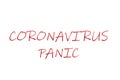 Inscription CORONAVIRUS PANIC on white background. Novel coronavirus outbreak. Prevention of covid. Global pandemic alert