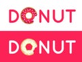 Inscription donut vector. Name of the coffee or pastries. Donut