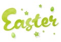 Inscription EASTER with stars and eggs on white background Royalty Free Stock Photo