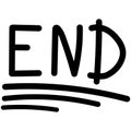 Inscription end cartoon, text the end lettering black word