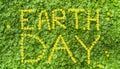 The inscription of flowers Earth Day on the grass top view Royalty Free Stock Photo