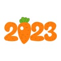 Inscription 2023 in the form of a carrot. Vector