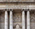 Inscription and frieze on the Central Criminal Court at the Old Bailey in London, United Kingdom.