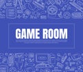 Inscription Games Room. Vector illustration on a blue background.