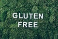 Inscription Gluten Free on moss, green grass background. Top view. Copy space. Banner. Biophilia concept. Nature Royalty Free Stock Photo