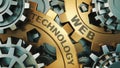 The inscription on the gold gears `web technology `. Business concept. Gear mechanism. 3d render