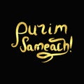 Inscription golden Purim Sameach. Gold lettering. Vector illustration