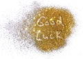 Inscription Good Luck on golden glitter sparkle on white background Royalty Free Stock Photo