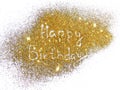 Inscription Happy Birthday on golden glitter sparkle on white background Royalty Free Stock Photo