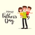 Inscription Happy Father's Day. Father holding his son and daugh Royalty Free Stock Photo
