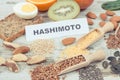 Inscription hashimoto and best food for healthy thyroid. Dieting and slimming concept