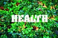 Inscription, Health against the background of green leaves. Healthy lifestyle.