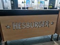 Inscription Hesburger fast food chain Royalty Free Stock Photo
