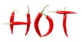 Inscription Hot made from red chilli peppers isolated white Royalty Free Stock Photo