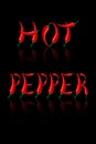 The inscription HOT PEPPER in the form of letters made of red Mexican peppers with mirror reflection. Vector