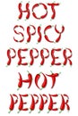 The inscription HOT SPICY PEPPER in the form of letters made of red Mexican peppers. Vector
