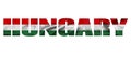 Inscription Hungary in the colors of the waving flag of Hungary. Country name on isolated background. image - 3D Royalty Free Stock Photo