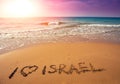 Inscription I love Israel on beach sand Royalty Free Stock Photo