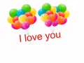 The inscription - I love you, on a white background. Letters with colorful balloons. Concept: declaration of love