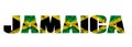 Inscription Jamaica in the colors of the pattern waving flag of Jamaica. Country name on isolated background. image - 3D