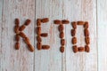 The inscription KETO DIET made from nuts, healthy fat and protein food, vegan, ketogenic diet.