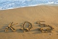 An inscription kos on the sand at the beach greece Royalty Free Stock Photo