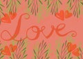 The inscription love, around the leaves of different colors. background image, Valentine`s day
