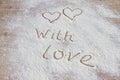 The inscription With love from flour Royalty Free Stock Photo