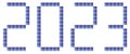 The inscription 2023 made of blue square pixels. New Year`s holiday.