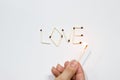 The inscription of matches: love. Royalty Free Stock Photo