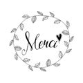 Inscription Merci with hand drawn floral wreath