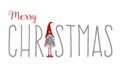 Inscription Merry Christmas, with gnome used as letter I, illustration Royalty Free Stock Photo