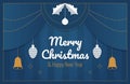 Inscription Merry Christmas and Happy New Year Christmas banner in paper style Christmas toys cones bells and stars on a Royalty Free Stock Photo