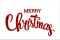 Inscription merry christmas red handwritten lettering inscription holiday phrase, typography banner with brush script, calligraphy Royalty Free Stock Photo