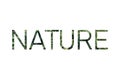 Inscription `Nature` on the background of a living green plant. The concept of ecology. Natural background