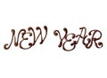 Inscription New Year made of chocolate elegant font with swirls, isolated on white background Royalty Free Stock Photo