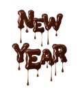 Inscription New Year is made of melted chocolate isolated on white background Royalty Free Stock Photo