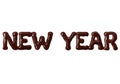 Inscription New Year written with melted chocolate Royalty Free Stock Photo