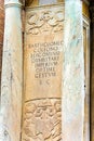 The inscription on the pedestal of Equestrian statue of Bartolomeo Colleoni, Castello, Venice.Italy