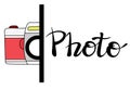 photo booth with the icon of the old camera half full. logo for the photographer, photo for memory. Doodle style.