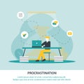 Inscription Procrastination Vector Illustration. Royalty Free Stock Photo