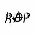 Inscription Rap with the sign of anarchy. Grunge style. Vector illustration drawn by watercolour brush. Sketch, watercolor, paint.