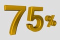 The inscription is 75 of realistic 3D numbers in gold metalic color. Illustration of a seventy seven discount or sale for