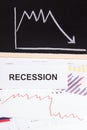 Inscription recessions and downward graphs representing financial crisis caused by coronavirus. Risk of global recession